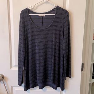 Navy and Black Striped Scoop Neck Top with Flared Bottom A-Line